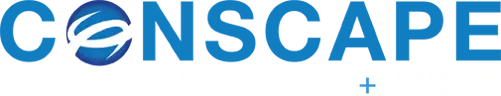 Conscape Lighting + Audio Logo for Conscape Lighting + Audio, featuring the letter "O" as a blue globe with white curved lines, reflects their expertise in Toronto lighting and outdoor audio solutions.